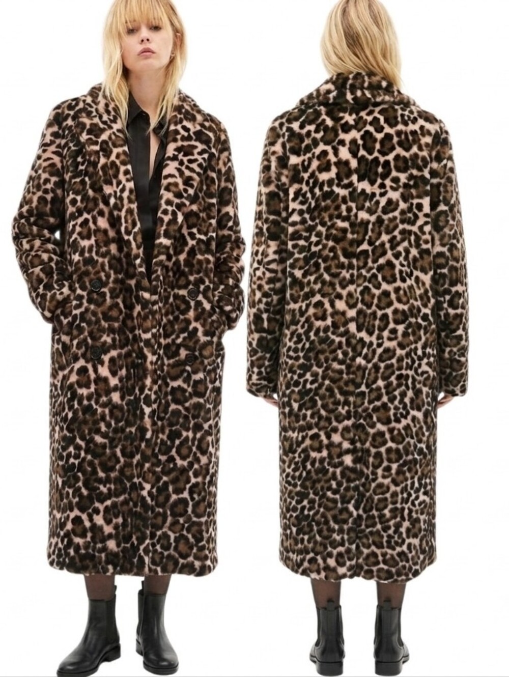 THE KOOPLES PARIS Pink Leopard Print Faux Fur Coat - Size S